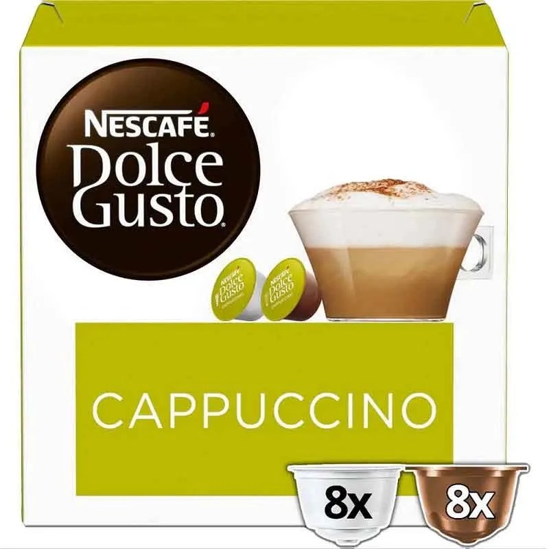 Cappuccino en cápsulas 8 bebidas. Dolce Gusto, esta bebida utiliza 2 cápsulas. Dolce Gusto