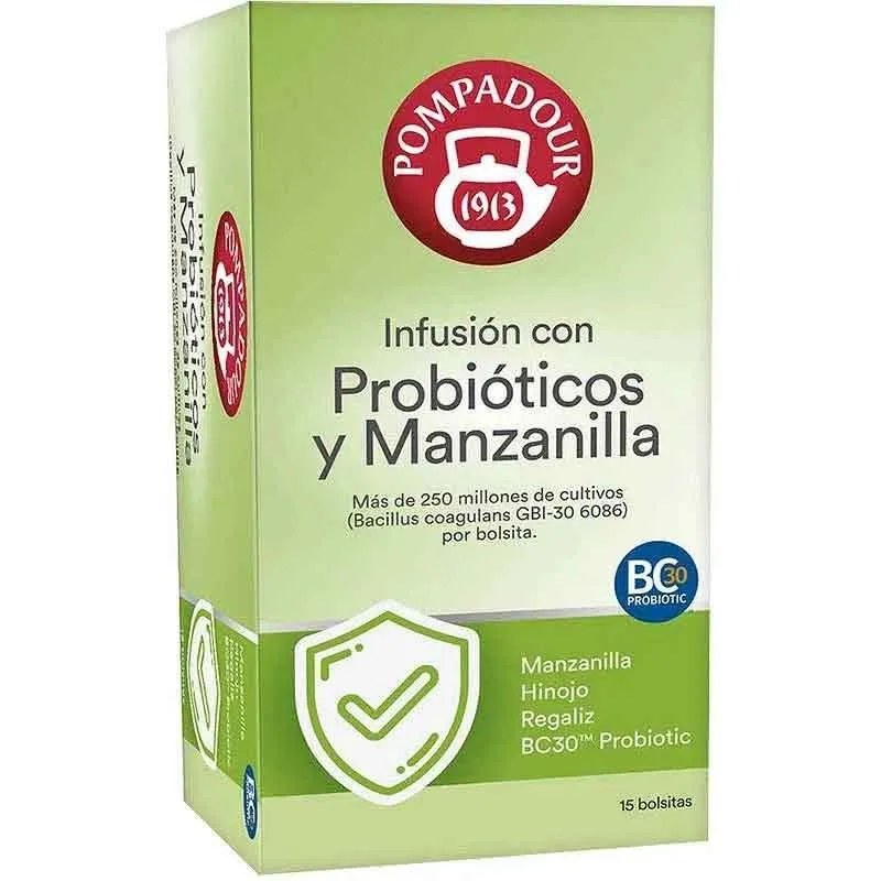 Infusión con Probióticos y Manzanilla Pompadour 15 bolsitas Pompadour