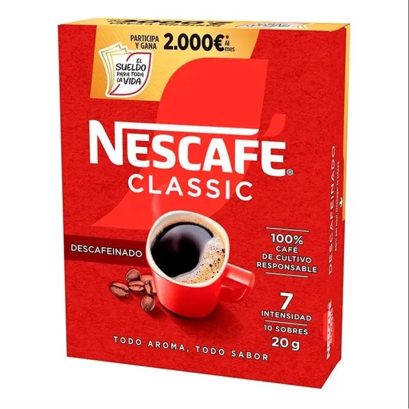 Nescafé Classic Descafeinado Soluble 10 sobres de 2 gr. Nescafe