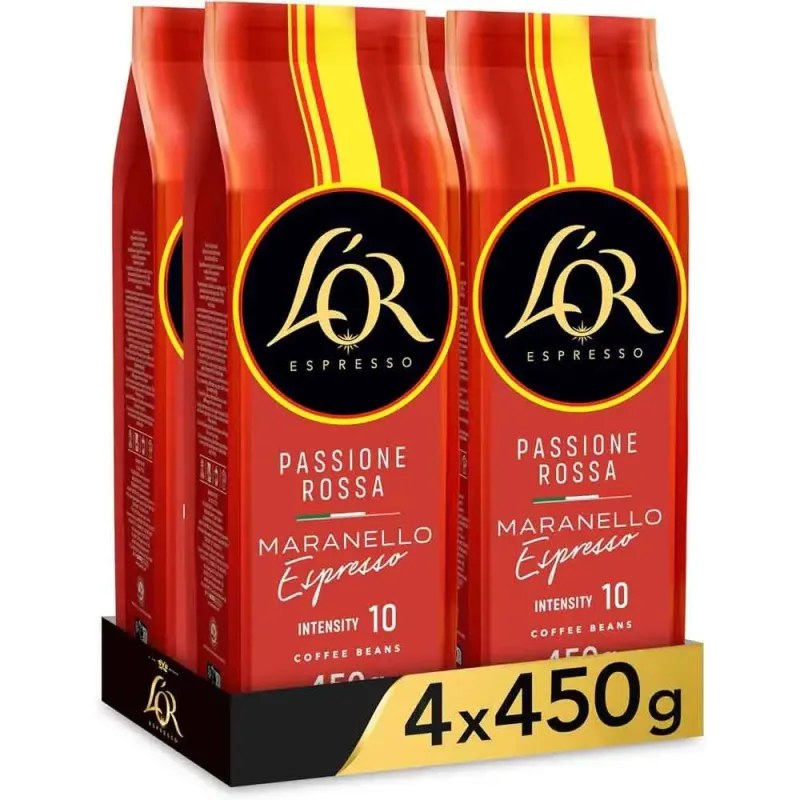 4 paquetes Passione Rossa Maranello Espresso de 450 g. Café en grano L'or L'Or Espresso