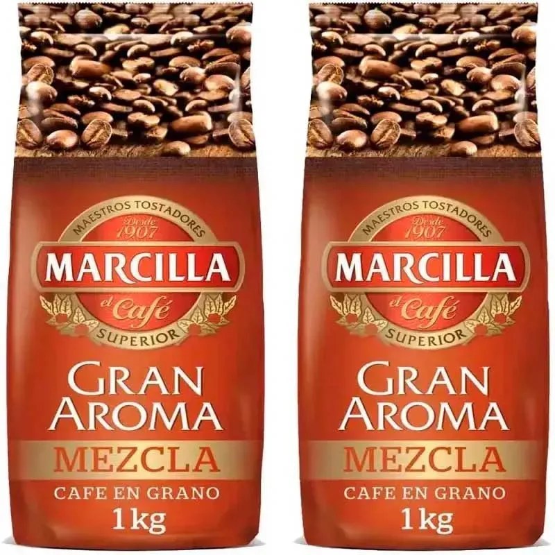 2 kilos Marcilla Gran Aroma Mezcla 80 Natural y 20 torrefacto café en grano Marcilla