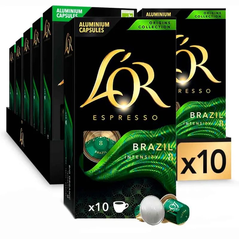 Brasil 10 cajas de 10 capsulas aluminio compatibles Nespresso L'Or Espresso